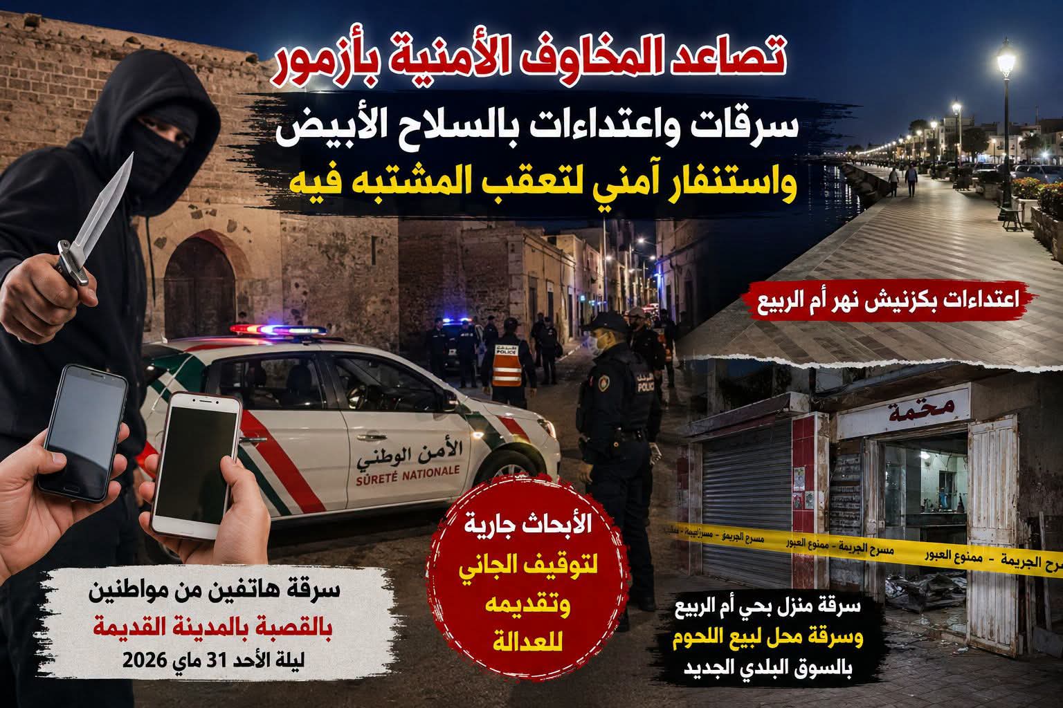 أزمور تحت وقع الاعتداءات والسرقات.. مطاردة أمنية متواصلة لمشتبه فيه هدد ضحاياه بالسلاح الأبيض.