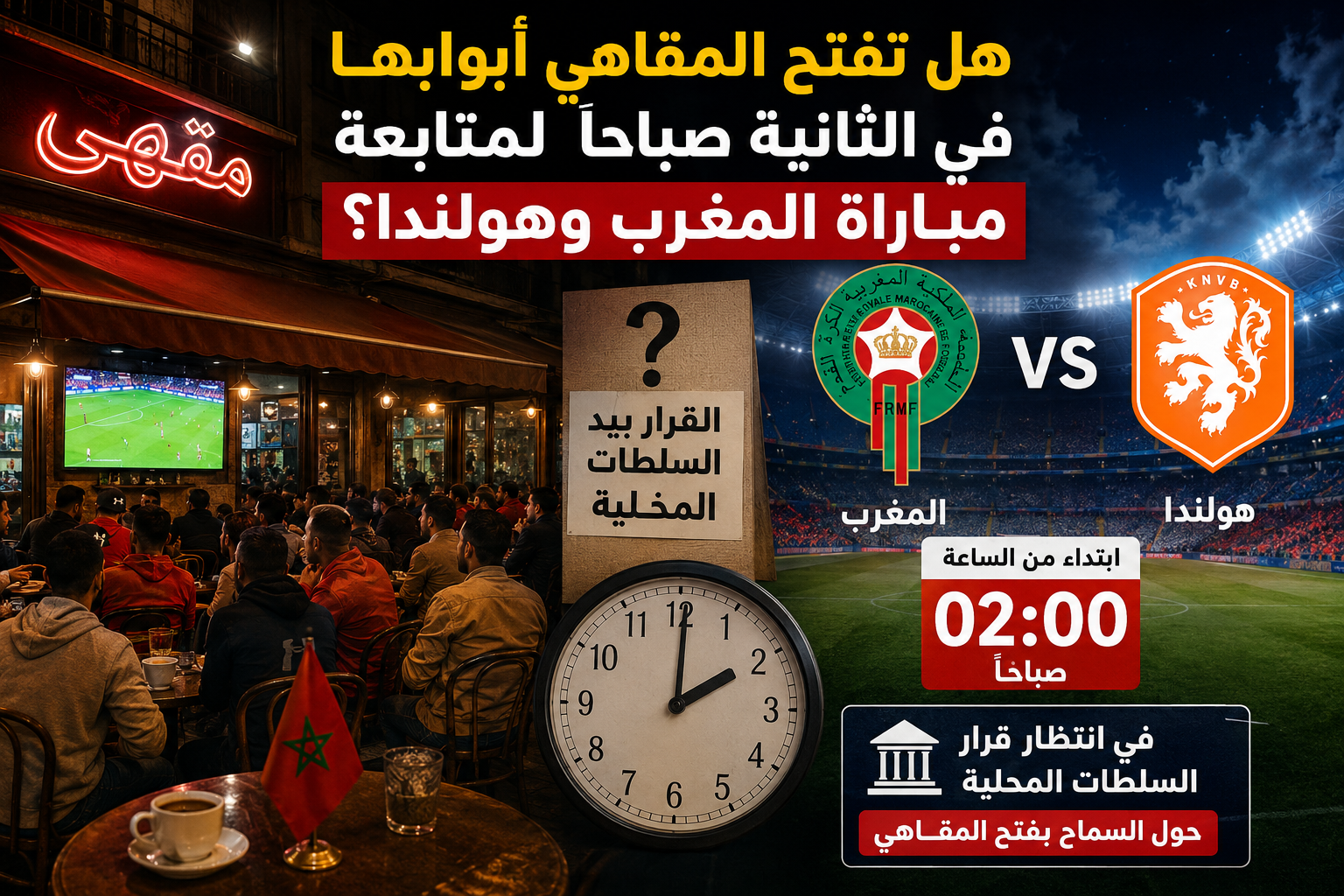 هل تفتح المقاهي أبوابها في الثانية صباحاً لمتابعة مباراة المغرب وهولندا؟ القرار بيد السلطات المحلية